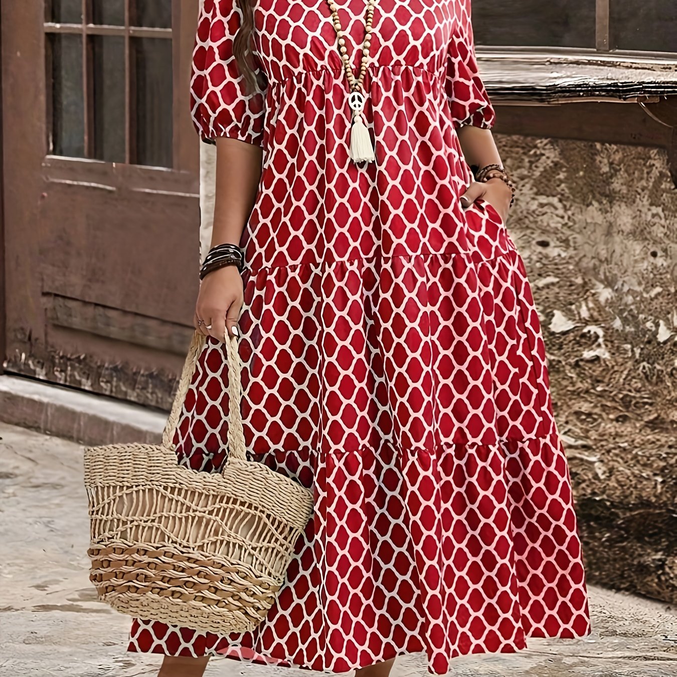Notched Collar Printed Dress
