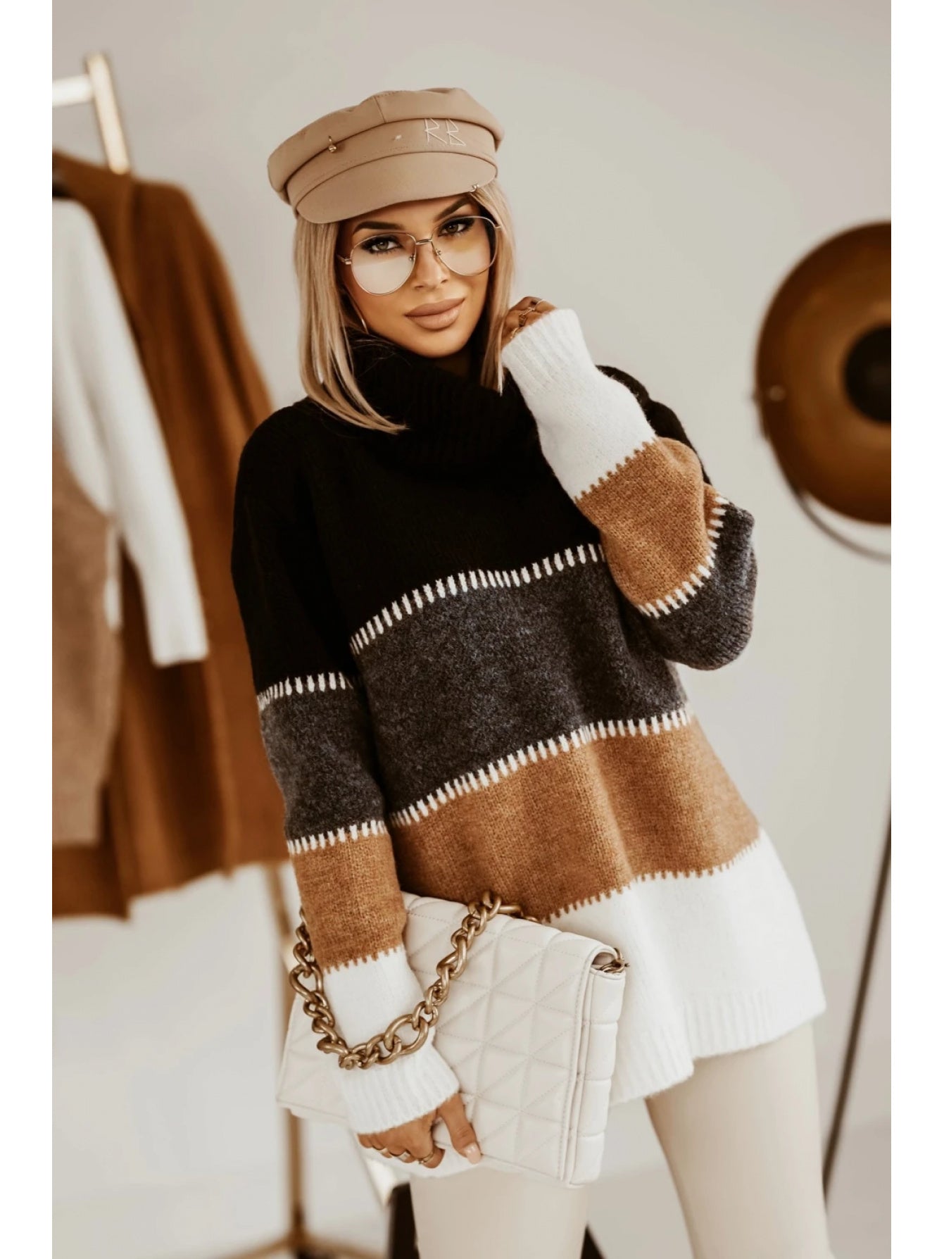 Striped Contrast Collar Sweater