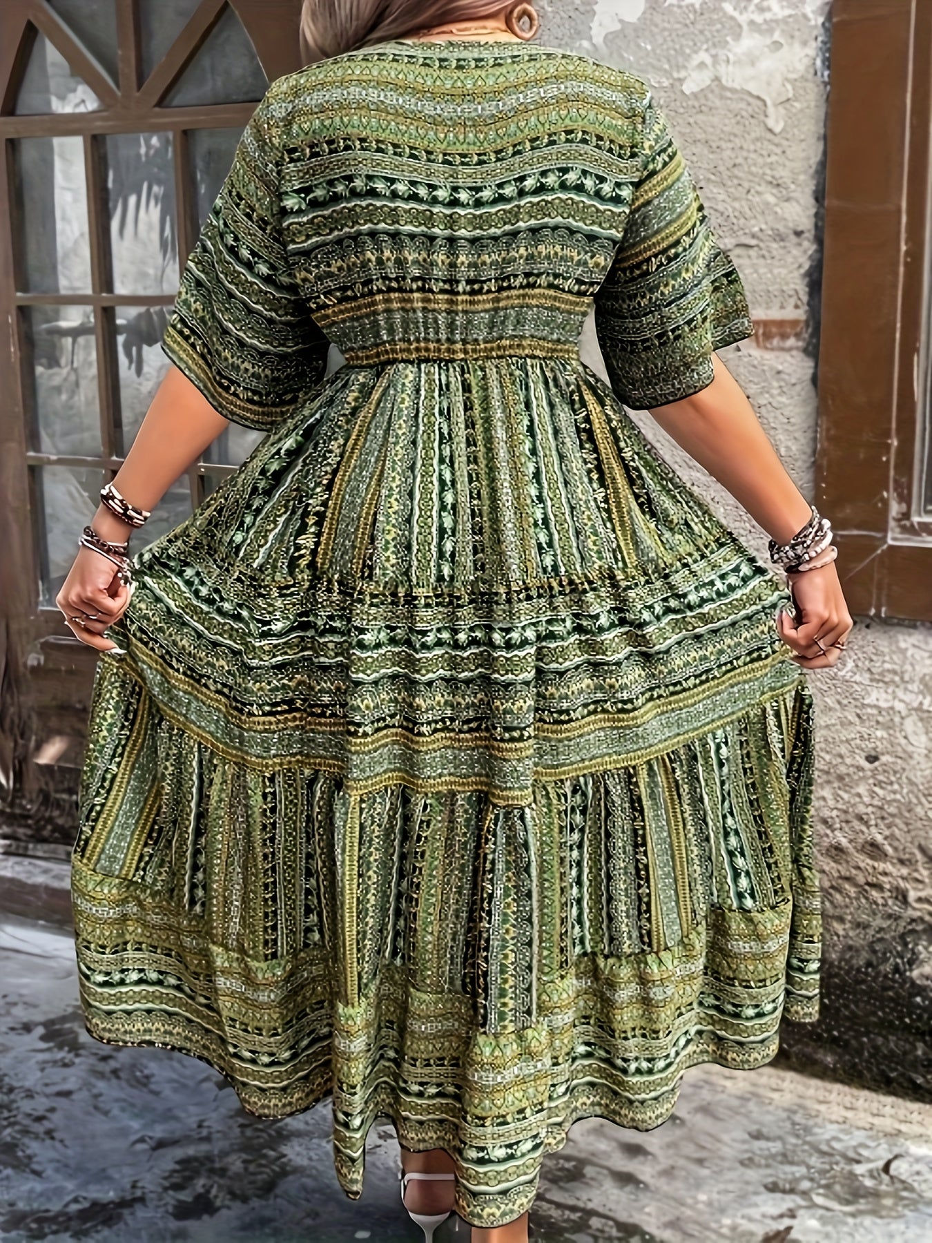 Printed Peplum Midi Dress