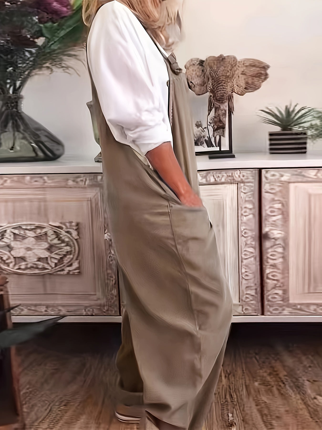 Khaki Structured Overalls