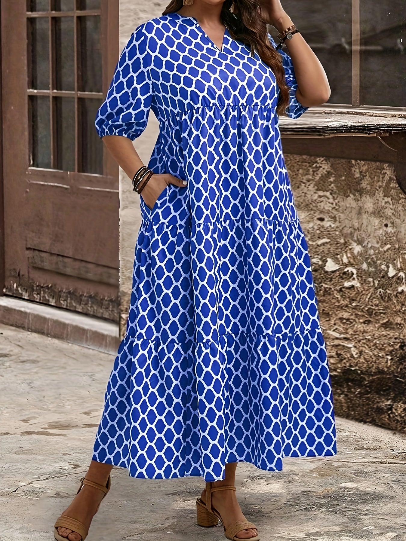Notched Collar Printed Dress