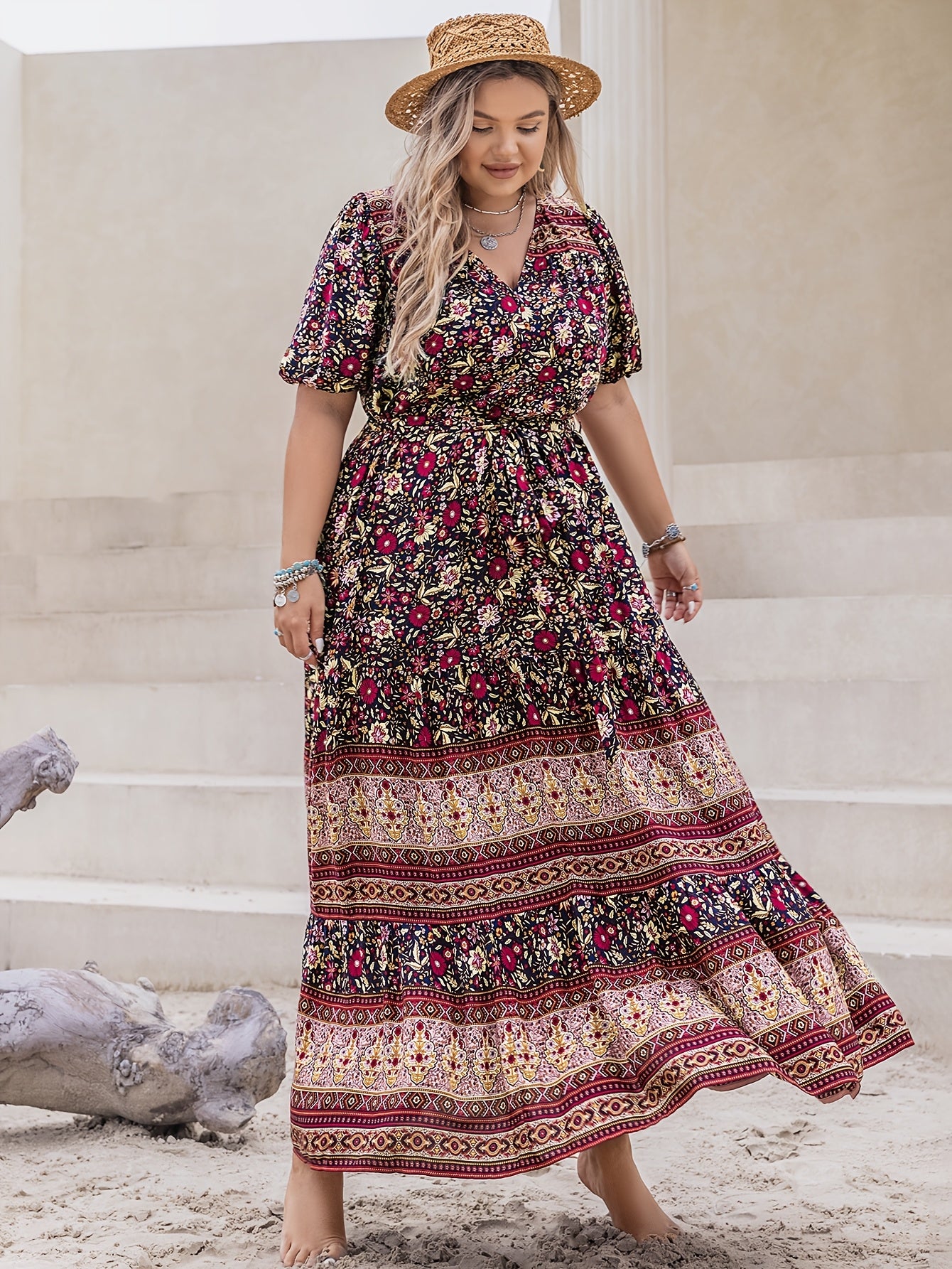 Mermaid Floral Belted Maxi Dress