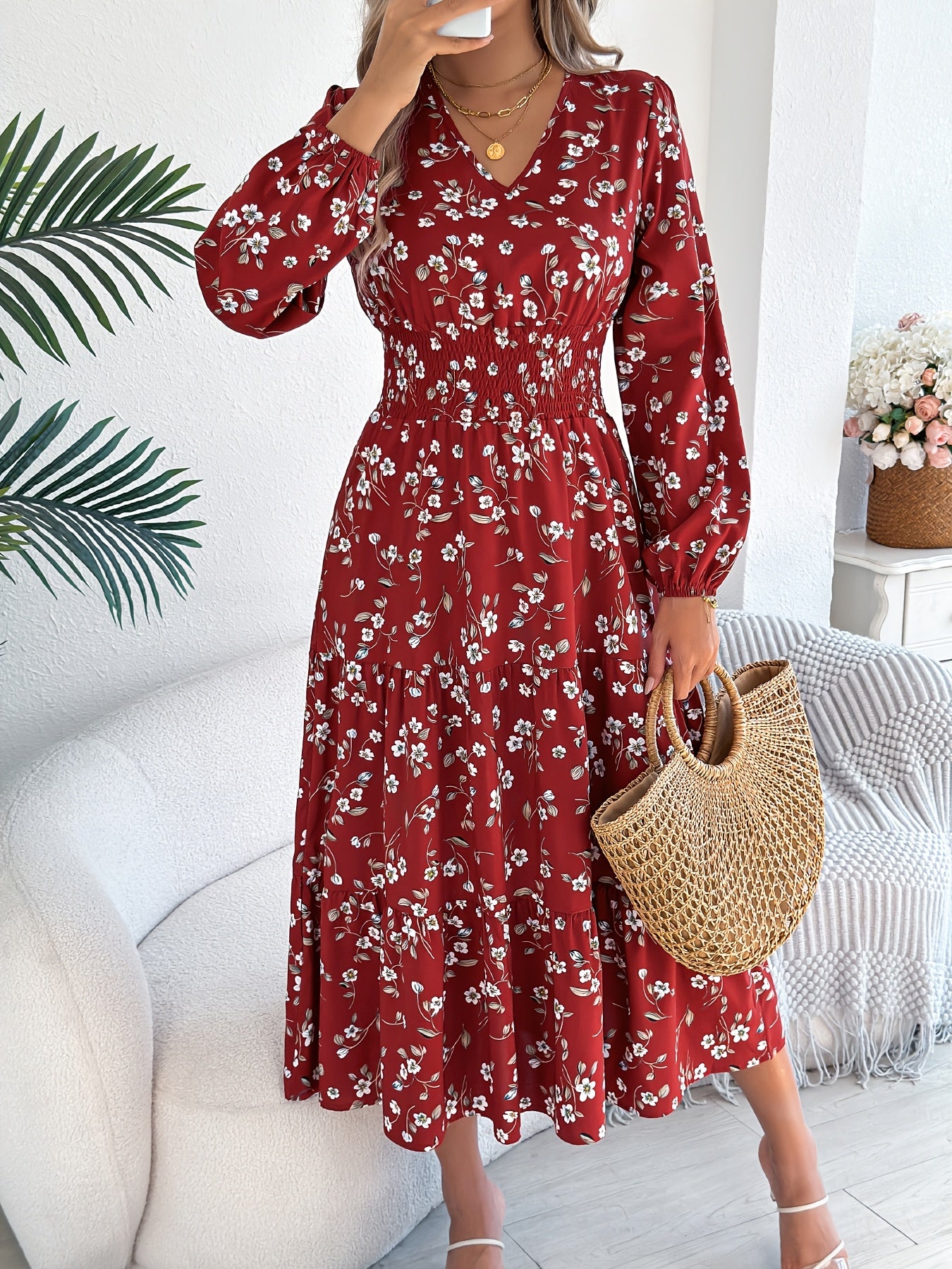 Spring Charm V-Neck A-Line Maxi Dress