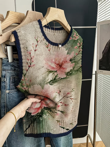 Botanical Floral Knit Vest