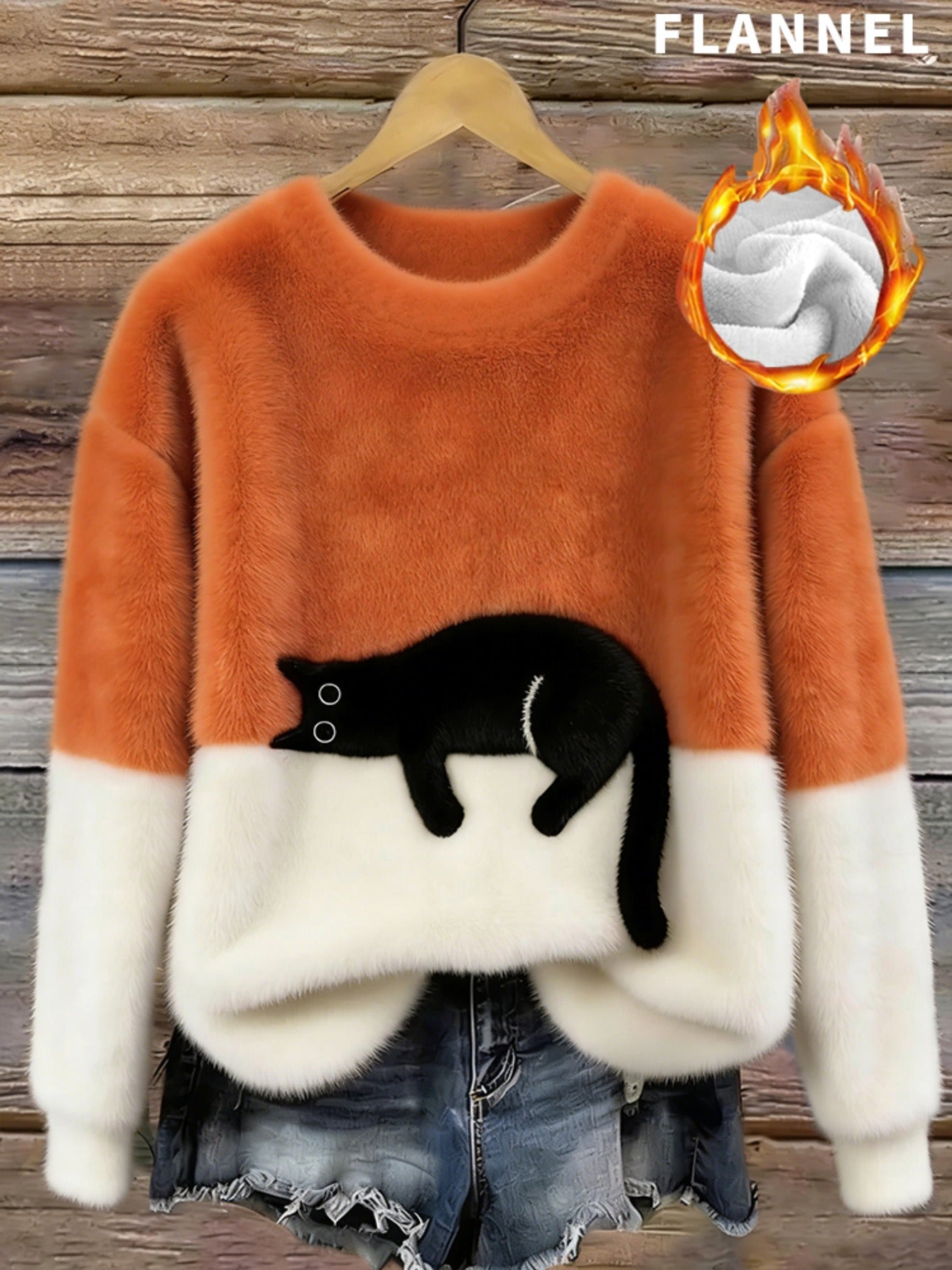 Color Block Black Cat Crew Sweatshirt