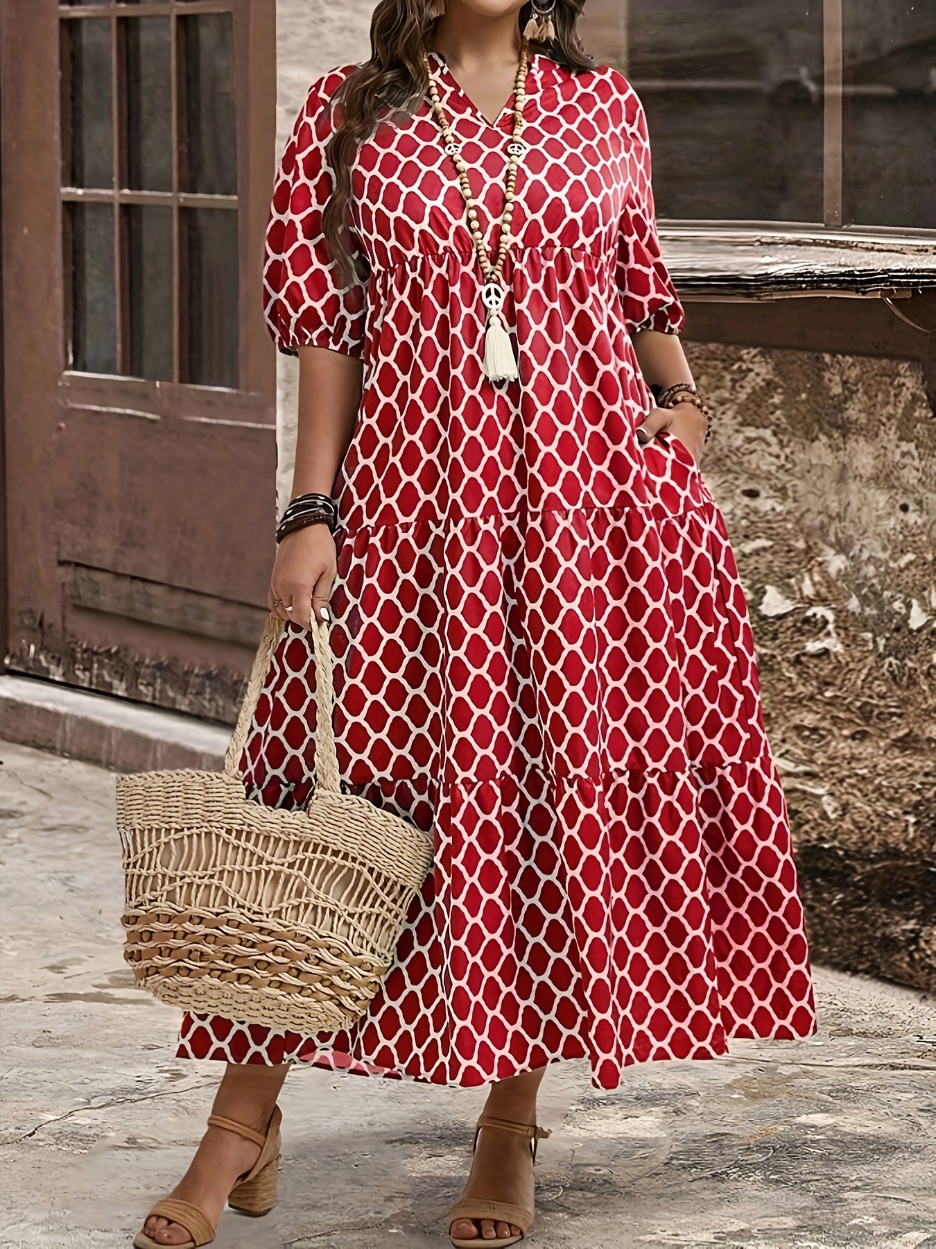Notched Collar Printed Dress
