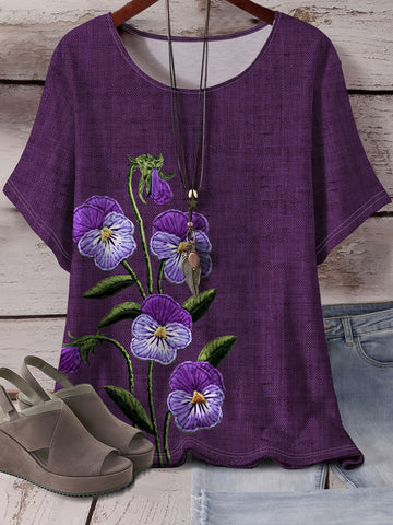 Purple Floral Crew Neck T-Shirt