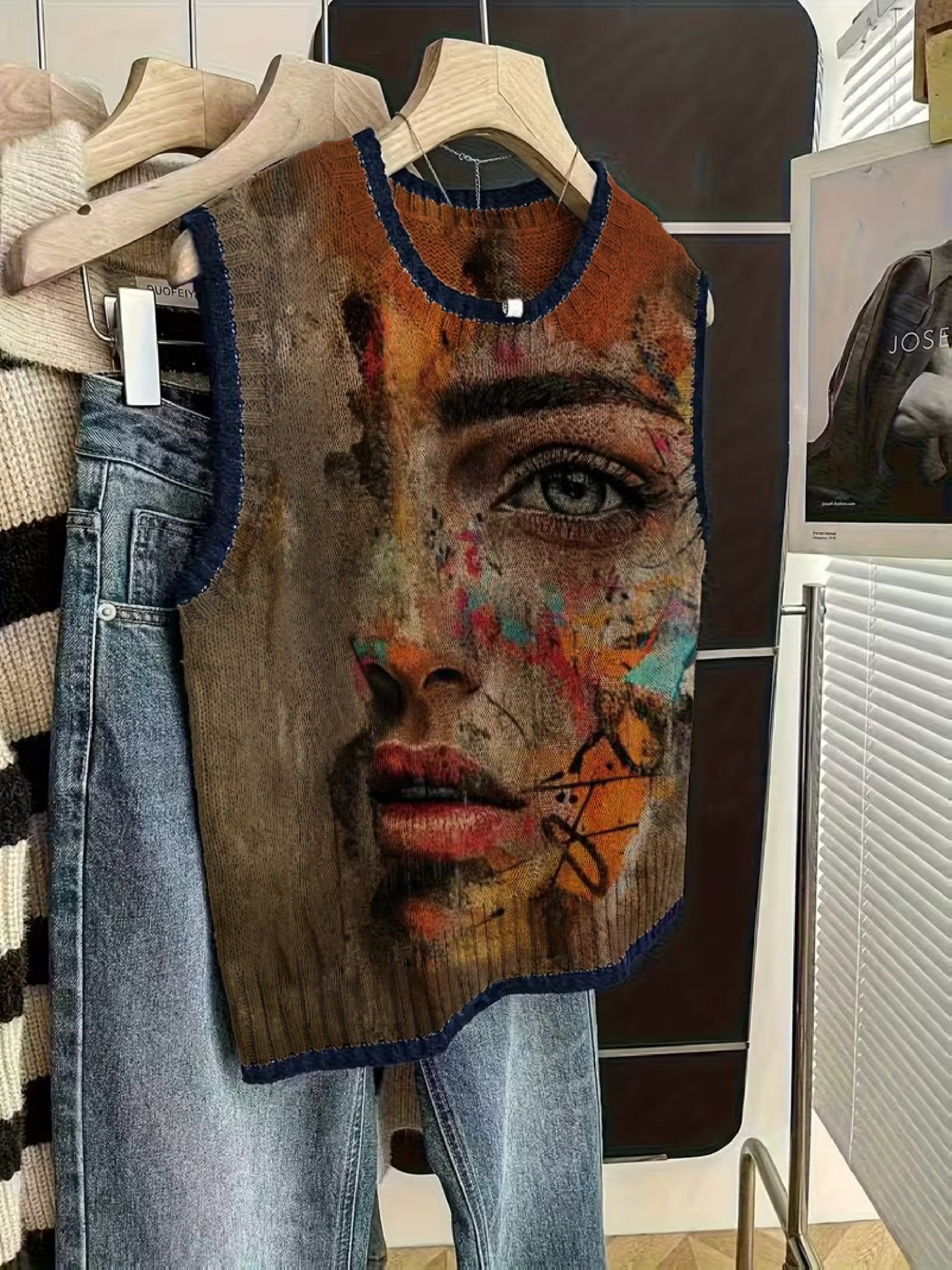 Abstract Face Art Knit Vest