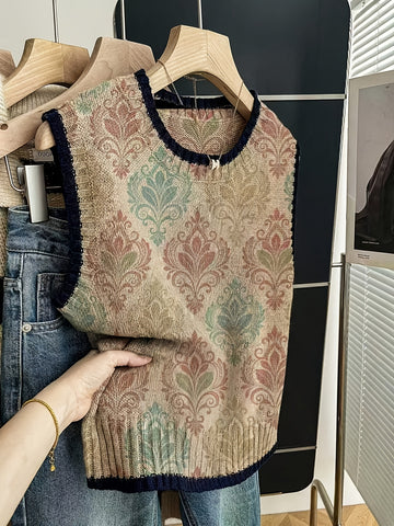 Botanical Pattern Crew Neck Vest
