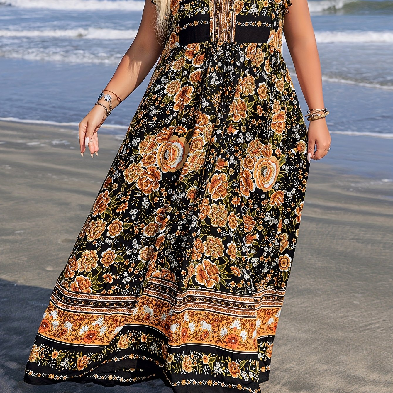 Bohemian Lace-Up Maxi Dress