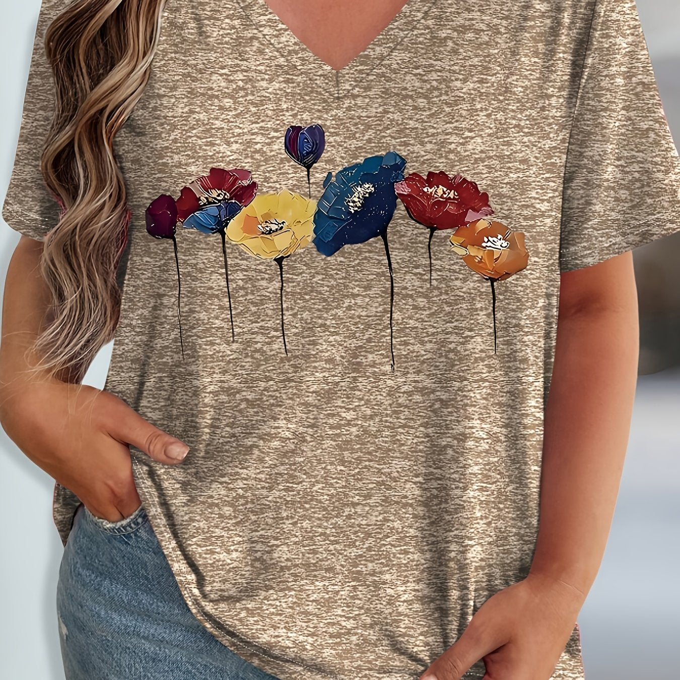 Floral V-Neck T-Shirt