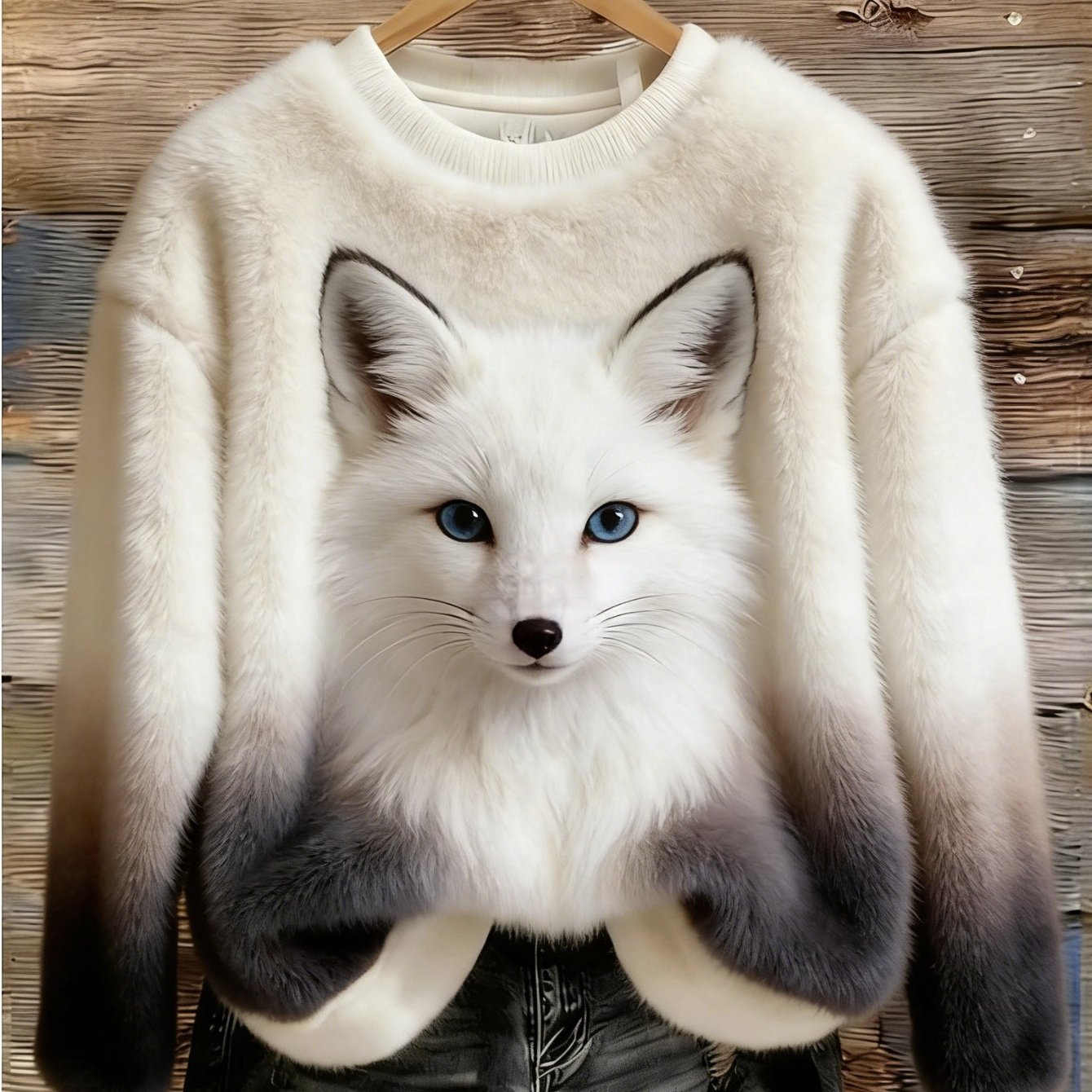Cute Fox Print Crew Neck Sweatshirt
