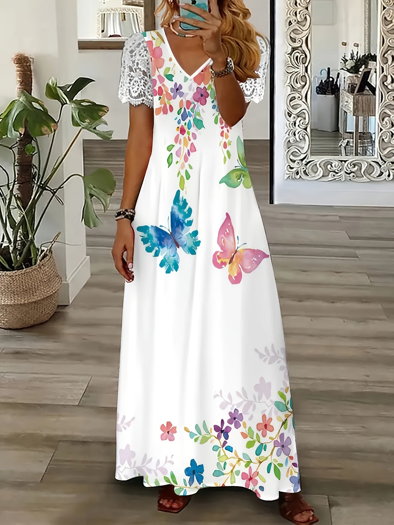 3. Elegant Floral Button-Front Shirt Dress