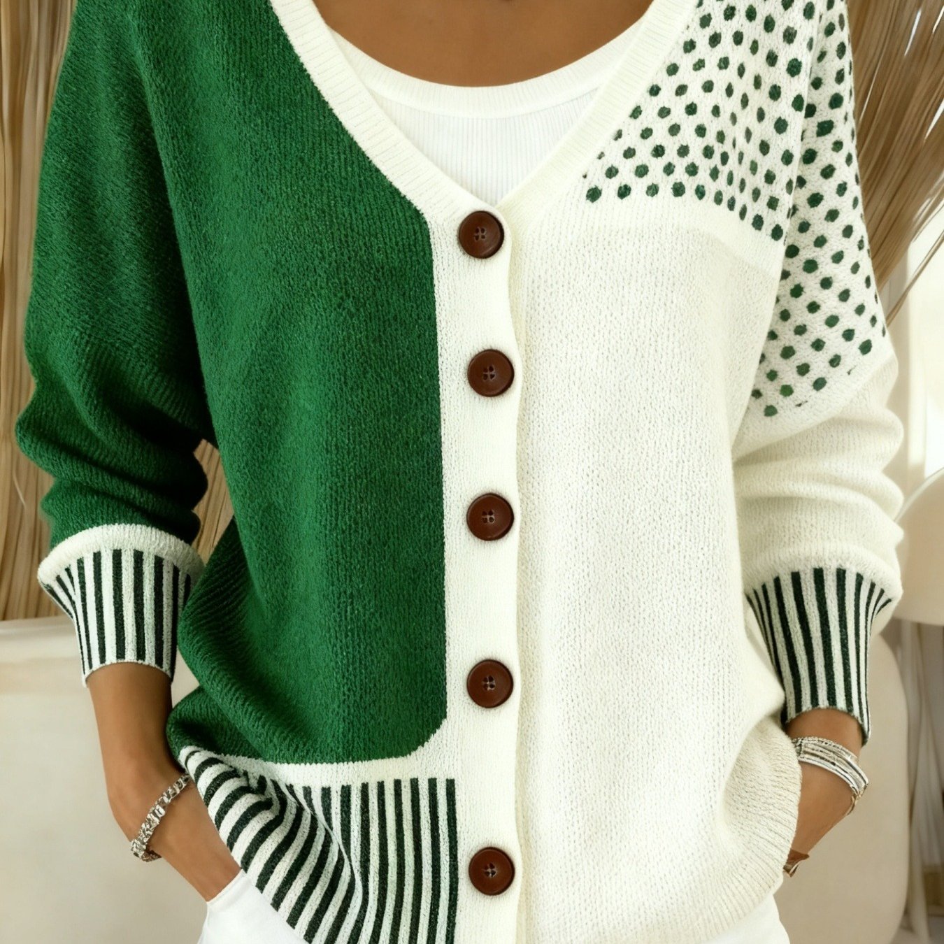 Elegant Contrast Button-Front Cardigan