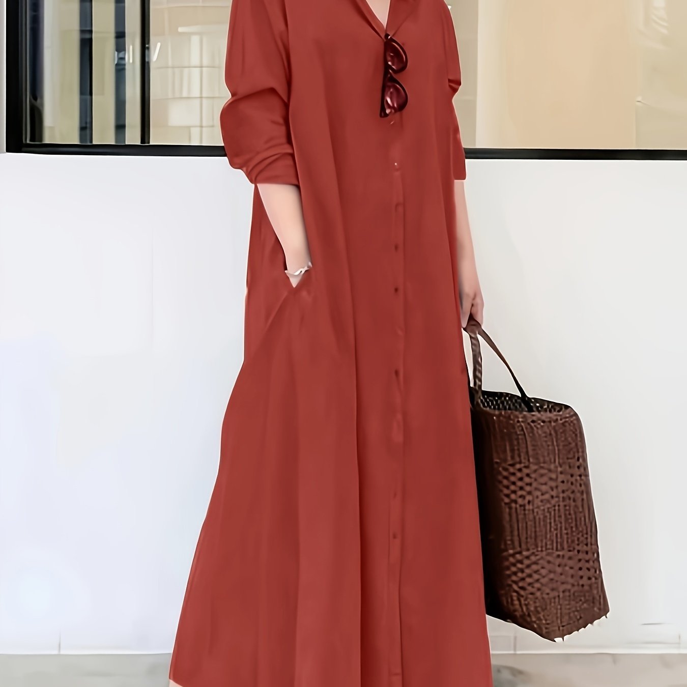 Elegant Solid Minimalist Shirt Dress