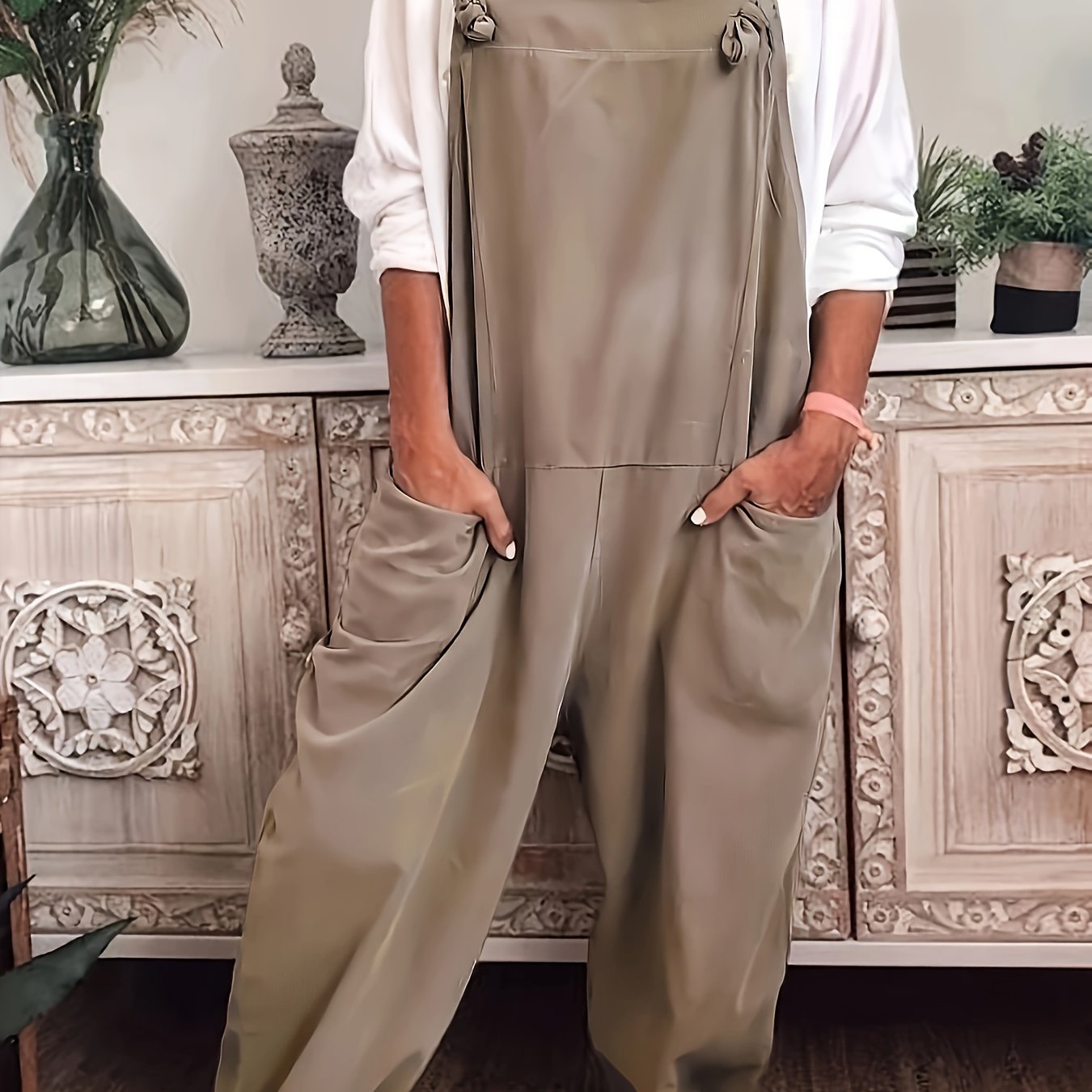 Khaki Structured Overalls