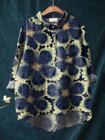 Women's Vintage Floral Art Print Casual  Shirt