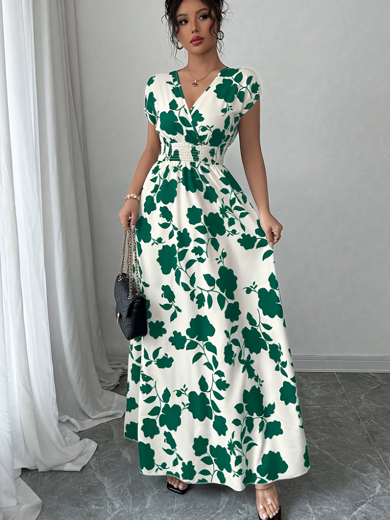 Plus Size V-Neck Formal Maxi Dress