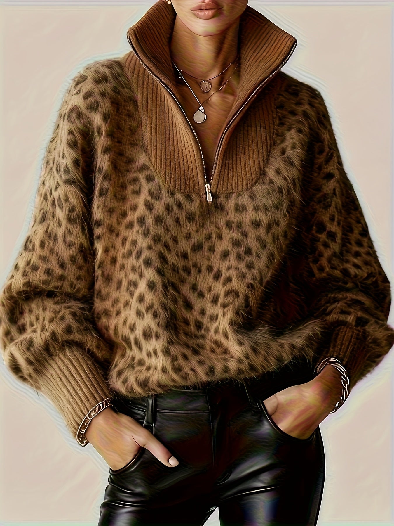 Women's Leopard Half-Zip Pullover