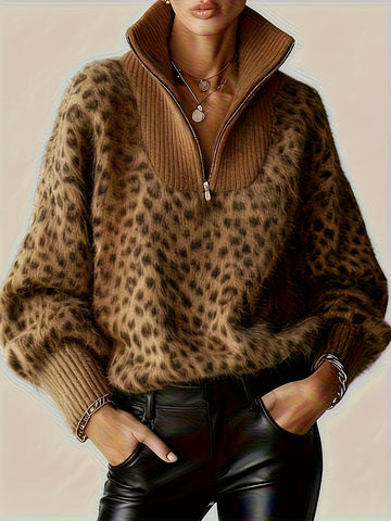 Women's Leopard Half-Zip Pullover