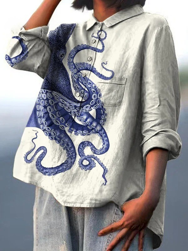 Women's Deep Sea Octopus Tentacles Art Print Casual  Shirt