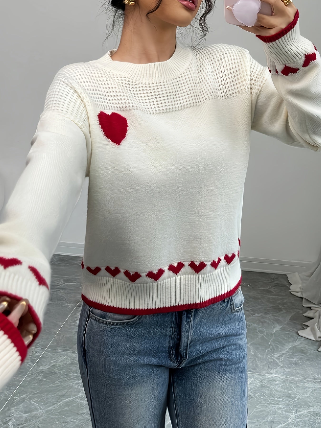 Sweet Heart Drop Shoulder Knit Sweater