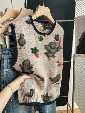 Elegant Animal Motif Knit Vest