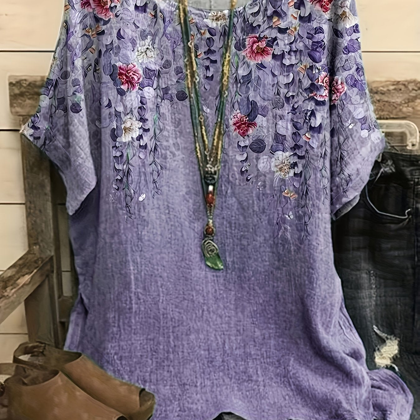 Vintage Floral Short Sleeve Blouse
