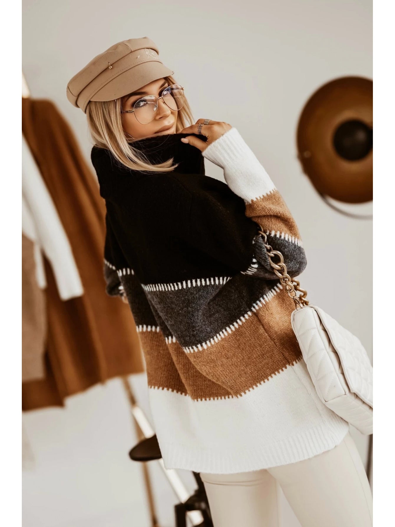 Striped Contrast Collar Sweater
