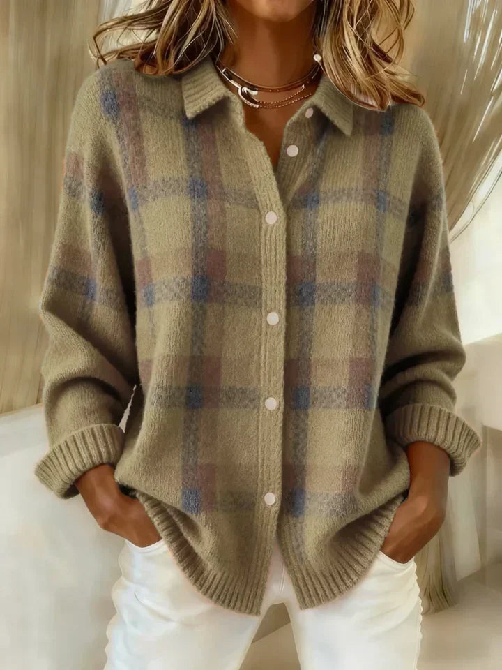 Retro Contrast Plaid Sweater