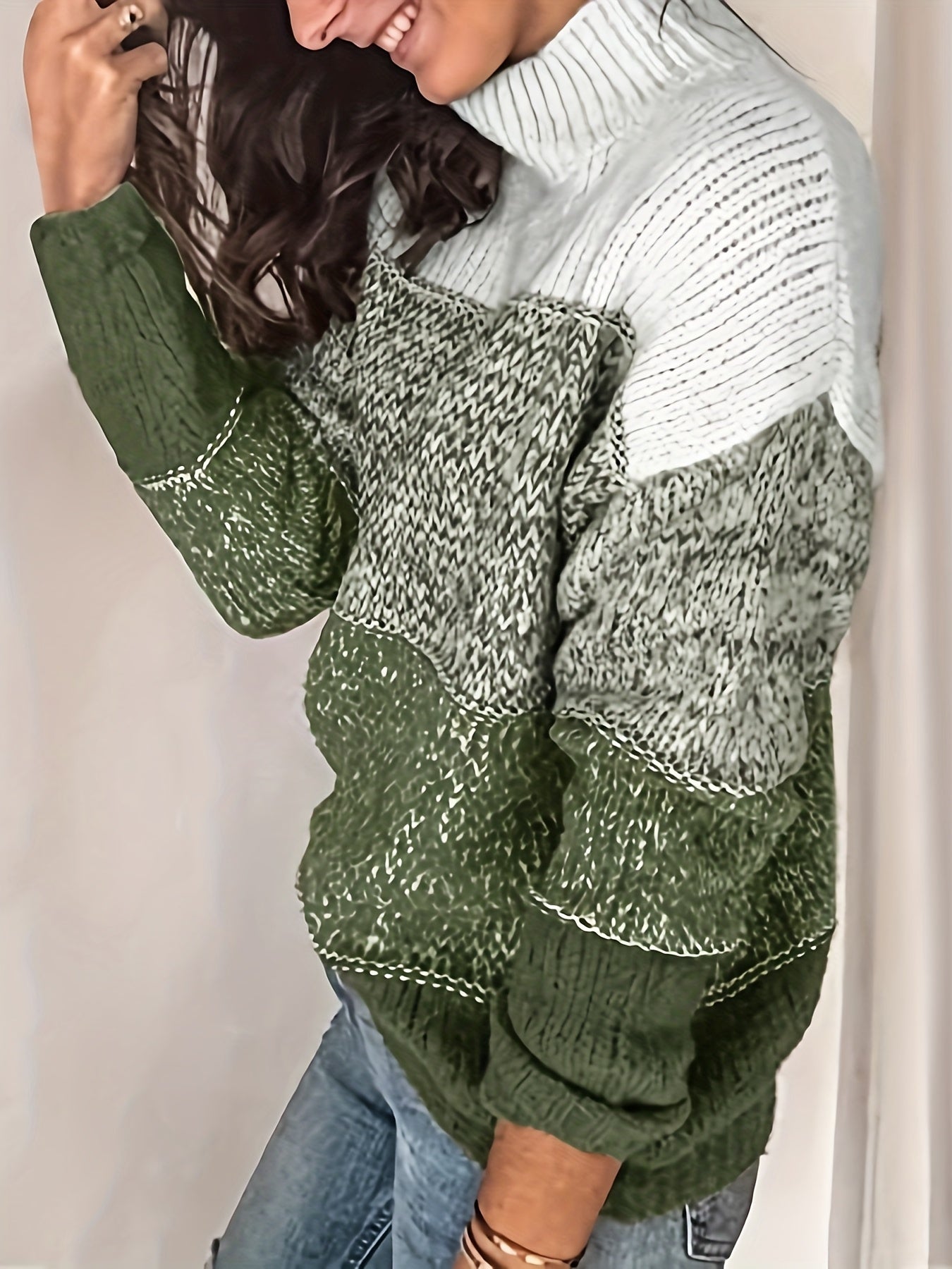 Oversized Striped Lapel Collar Sweater
