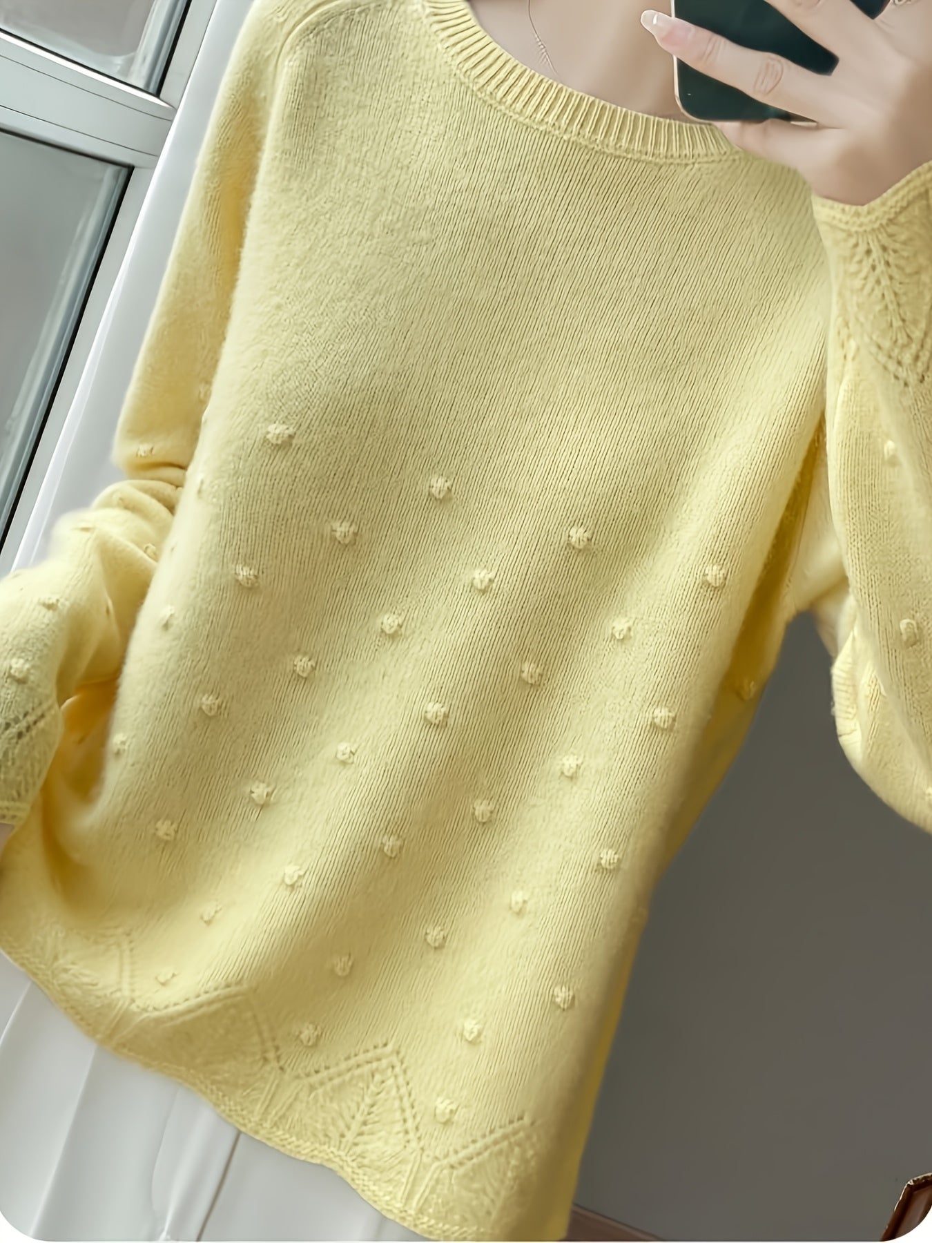Women' Spring/Autumn Polka Dot Sweater - Loose-Fit Thin Layering Top Suitable for Women, Round Neck Blouses for Blouses, Machine-Washable Spring/Fall Wear