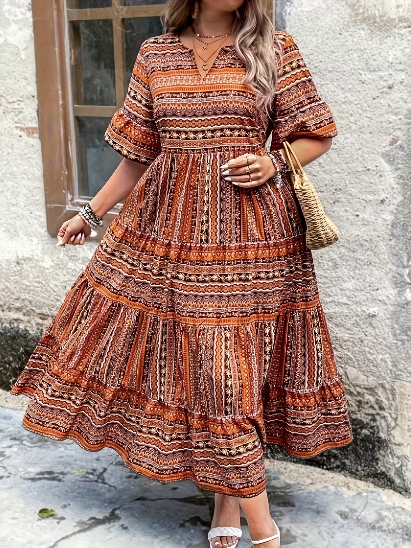 Printed Peplum Midi Dress
