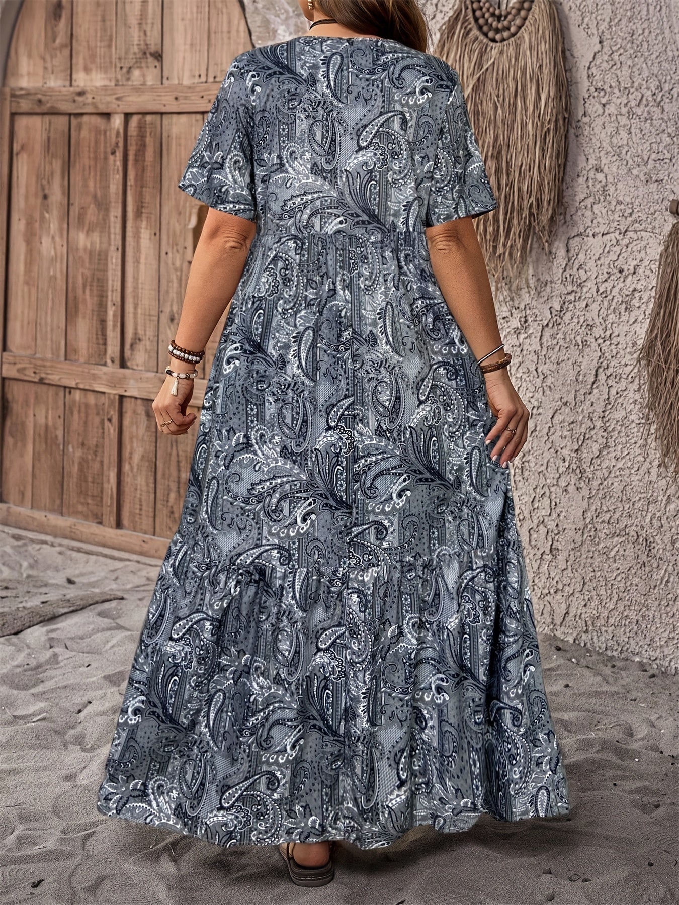 Full Floral Print V-Neck Maxi Dress