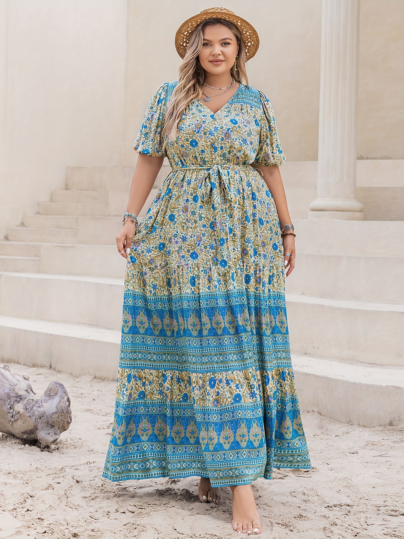 Mermaid Floral Belted Maxi Dress