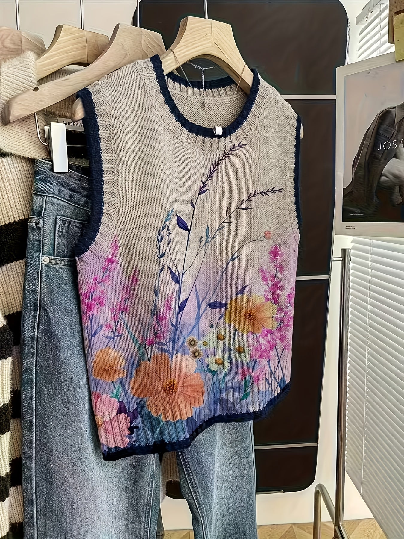 Floral Color Block Knit Vest