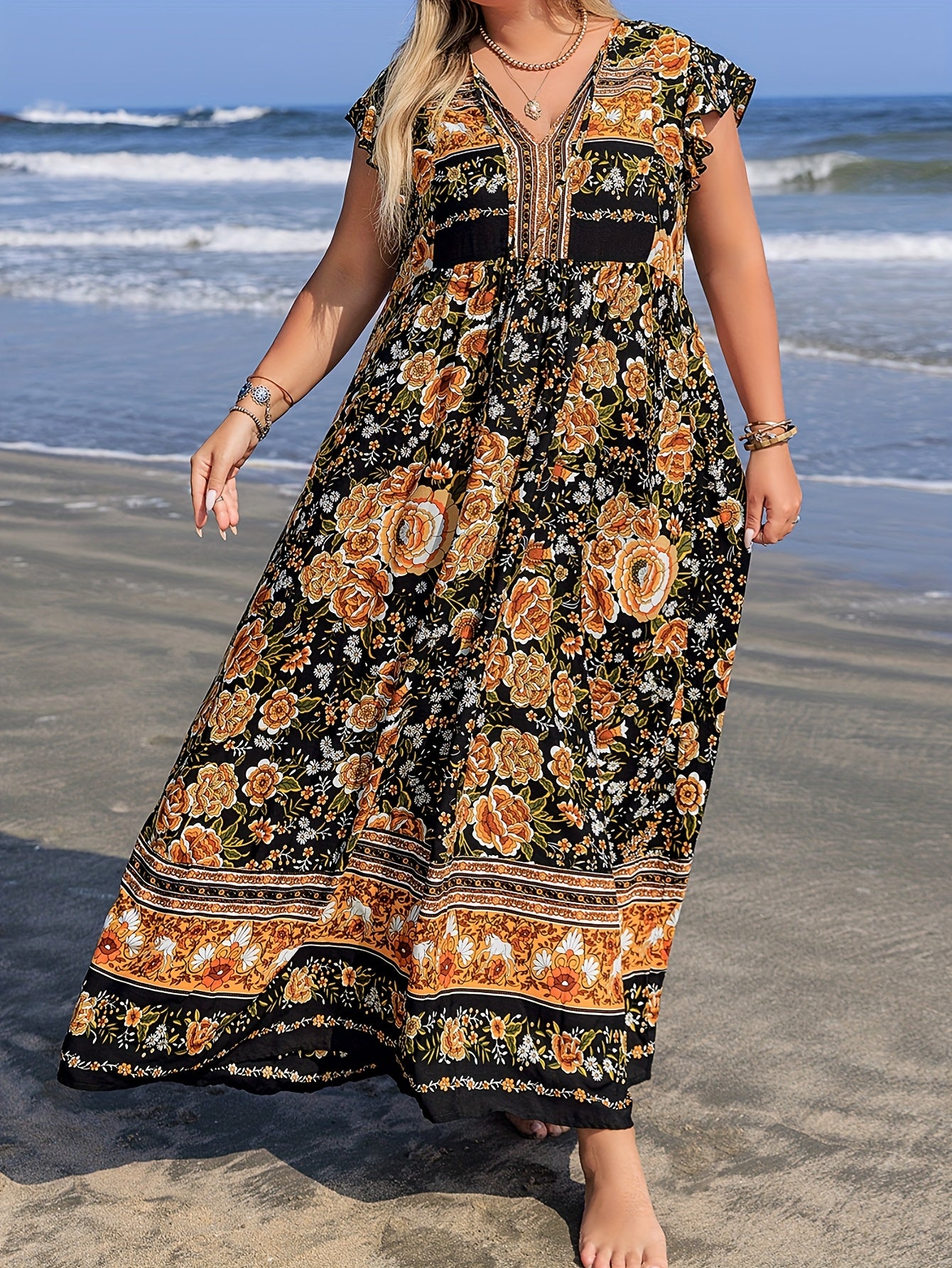 Bohemian Lace-Up Maxi Dress