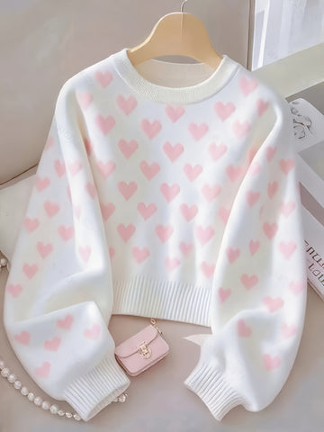 Soft Heart Knit Mid-Length Sweater