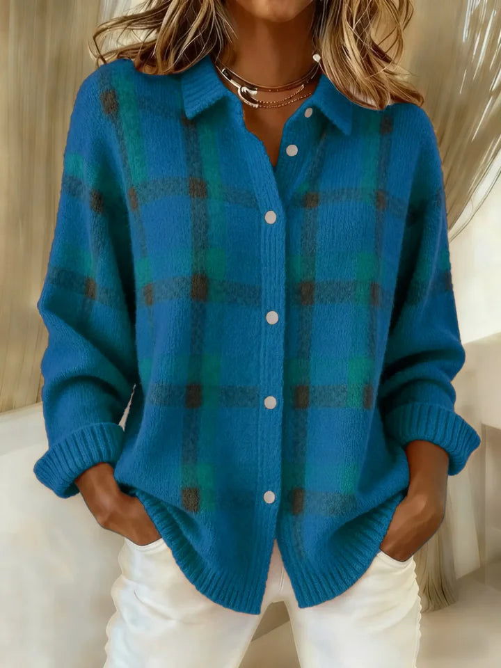 Retro Contrast Plaid Sweater