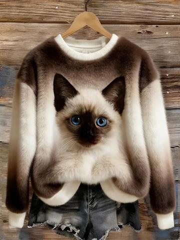 Cat Art Graphic Pullover Sweatshirt