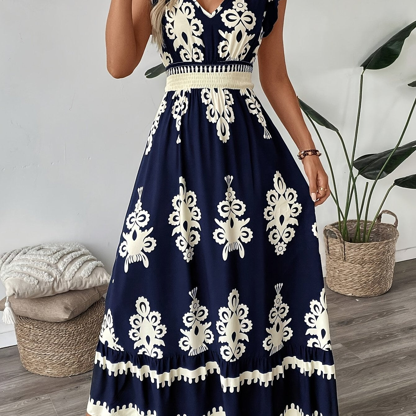 Designer Ruffle Hem Structured Dress