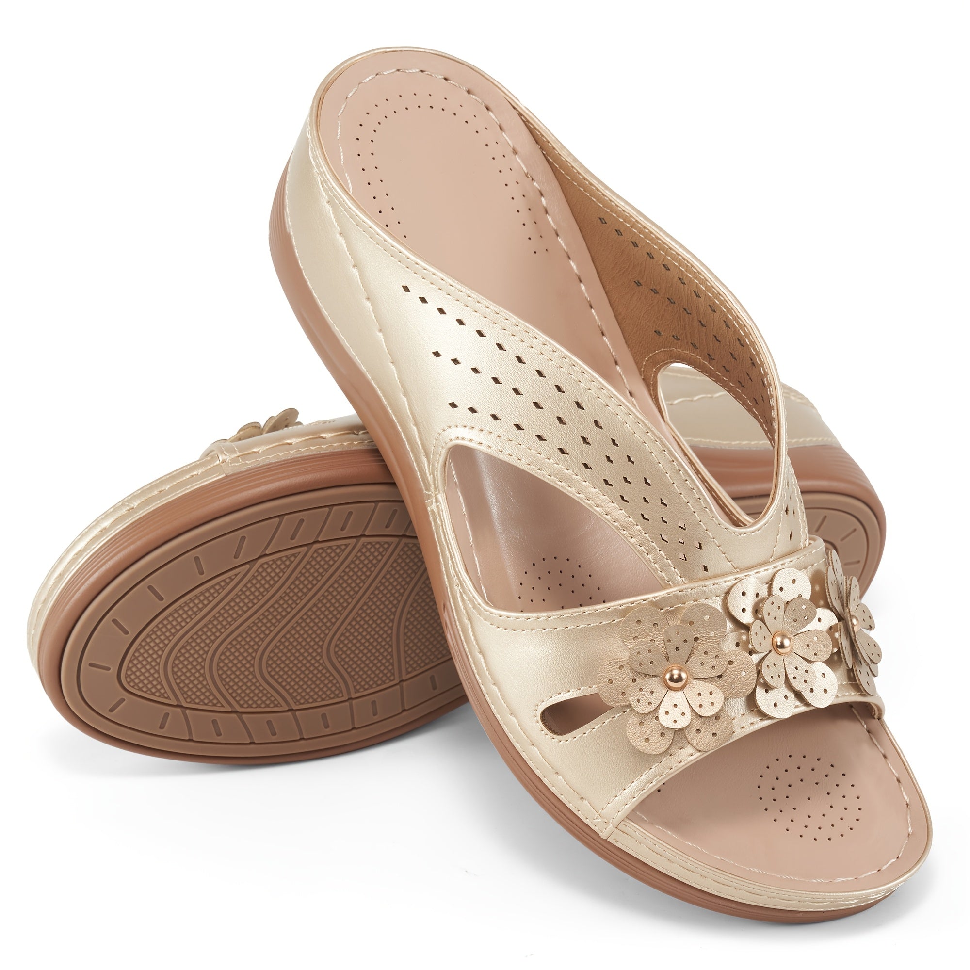 Floral Comfort Wedge Slide Sandals