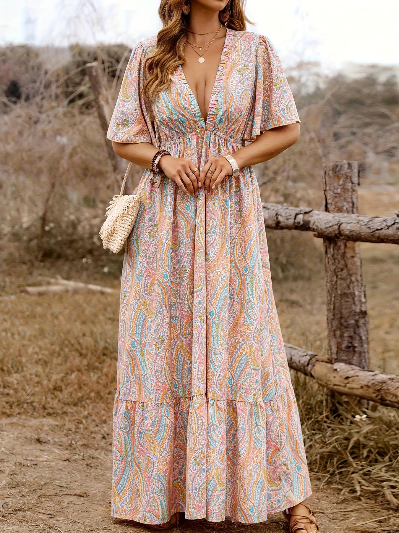 Women’s Fashion Print V-Neck Dress