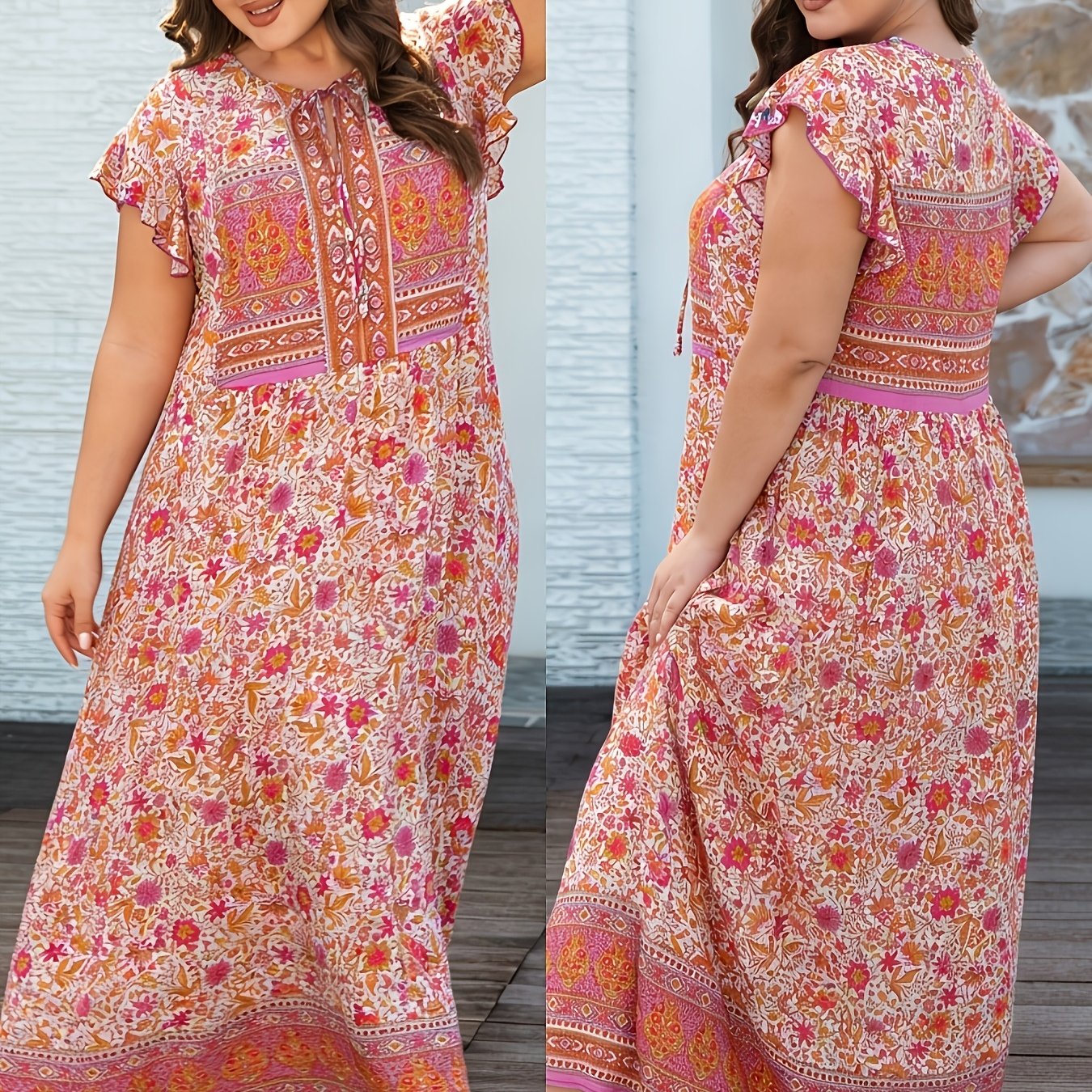 Bohemian Lace-Up Maxi Dress