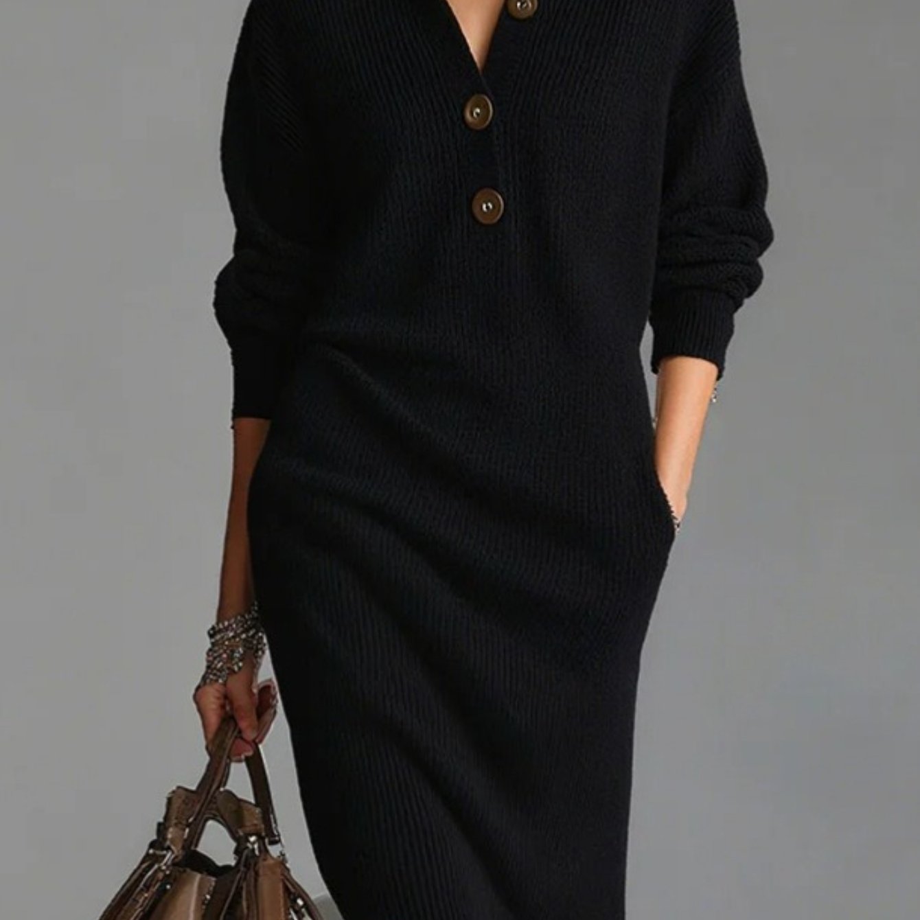 Brielle | Button Lapel Sweater Dress