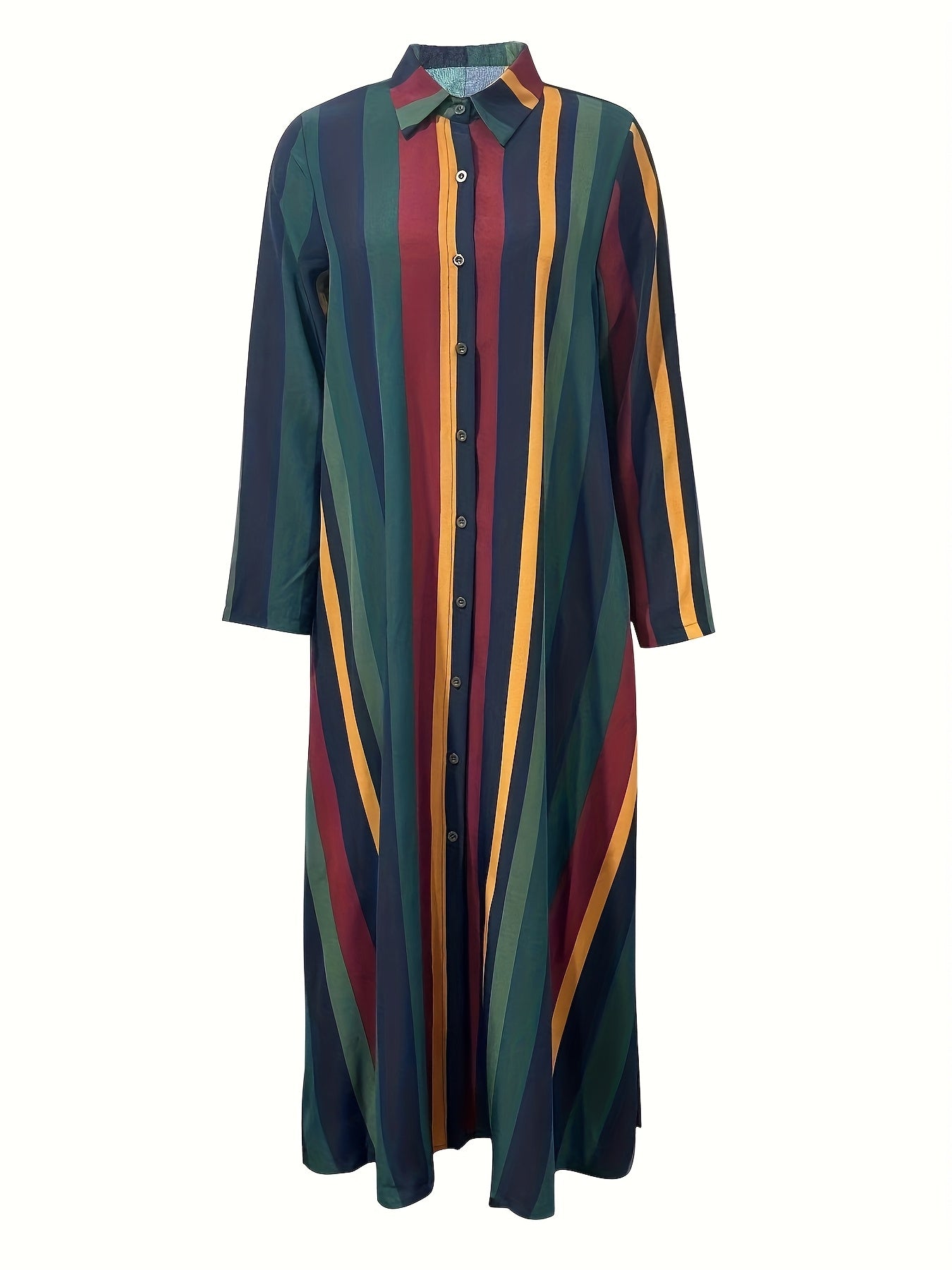 Casual Striped Button-Up Maxi Dress