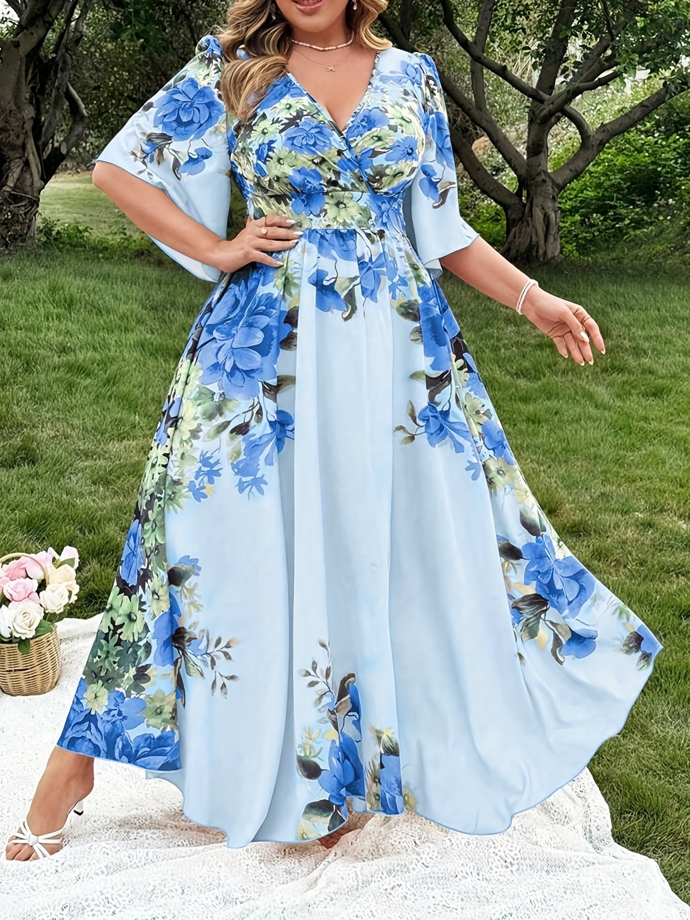 Celeste Blue Blossom Maxi Dress