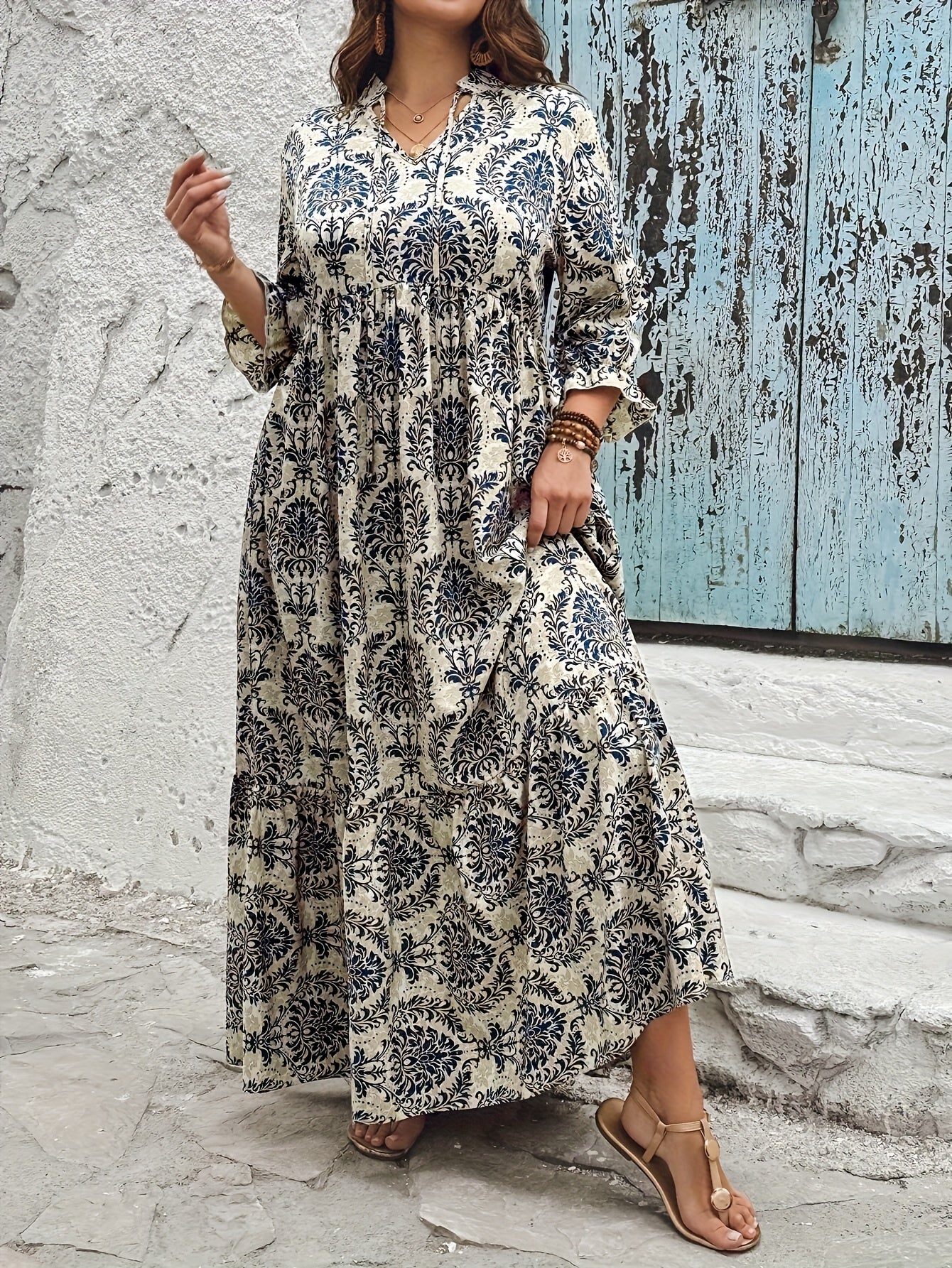 Lace-Up Midi Vacation Dress