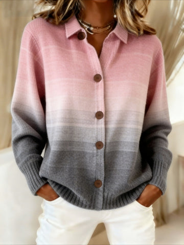 Gradient Plaid Lapel Cardigan