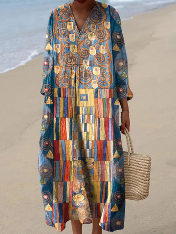 Women's Abstract Geometric Pattern Art Print Dress